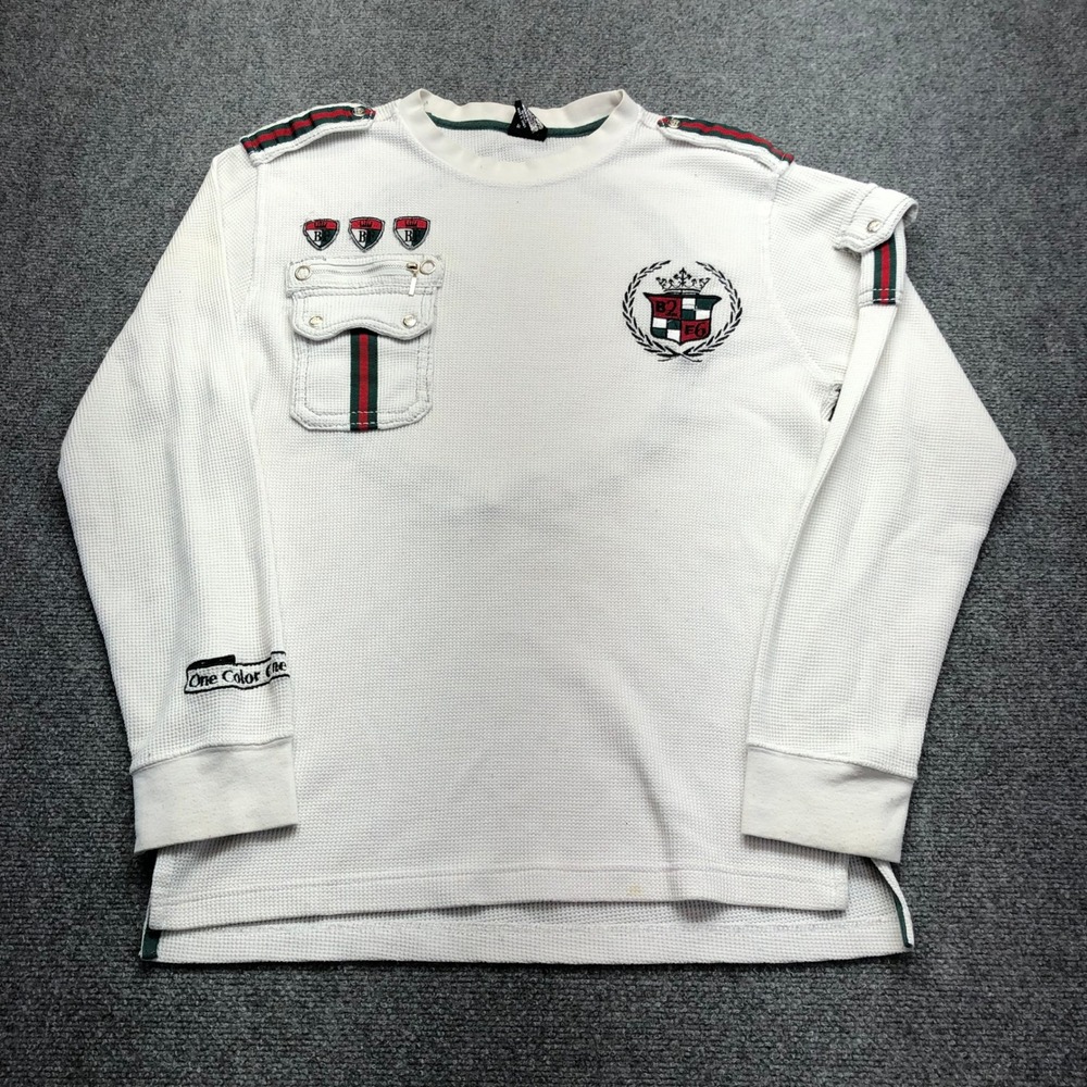 One Nation Mens Waffle Knit Thermal Shirt White Crest Embroidered Large